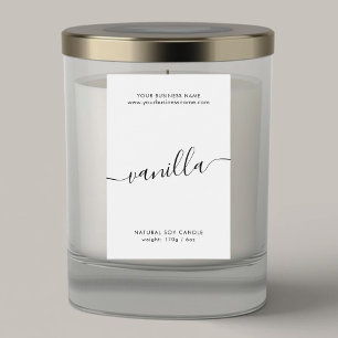 Modern white black script candle product label