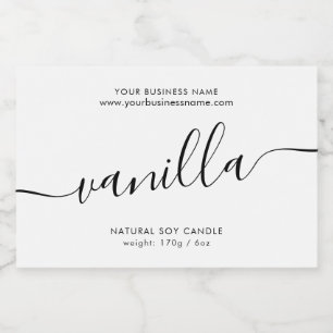 Modern white black script candle product label