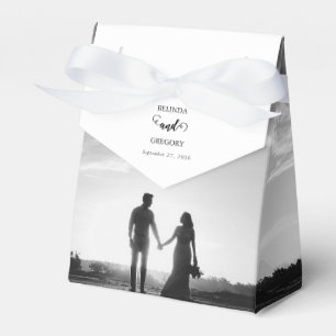 Modern White & Black Script Couple Photo Wedding  Favor Box