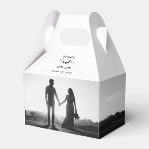 Modern White & Black Script Couple Photo Wedding  Favor Box