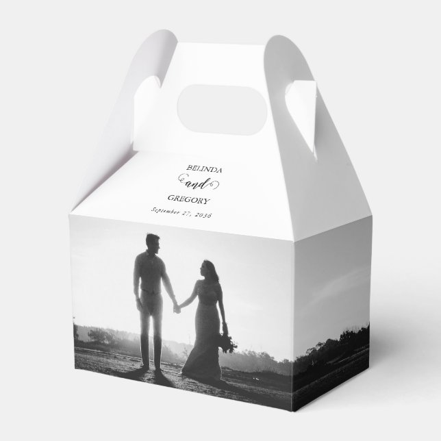 Modern White & Black Script Couple Photo Wedding  Favor Box (Front Side)