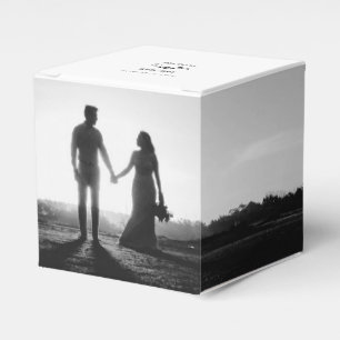 Modern White & Black Script Couple Photo Wedding  Favor Box