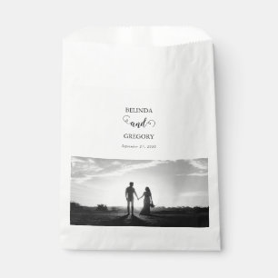 Modern White & Black Script Couple Photo Wedding Favour Bag