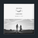 Modern White & Black Script Couple Photo Wedding  Magnet<br><div class="desc">A beautiful white and black calligraphy script design showcasing the couple's photo. A modern wedding couple photo design with simple minimalistic elements. An ideal wedding modern favour design for anyone who loves script calligraphy, black and white designs and photo picture wedding stationery. Matching wedding invitations and other stationery items are...</div>
