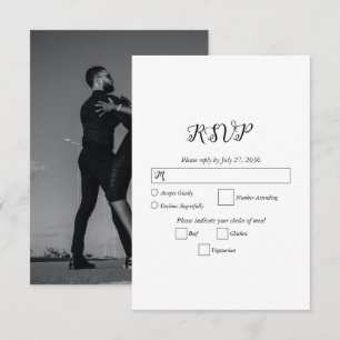 Modern White & Black Script Couple Photo Wedding RSVP Card