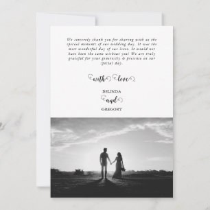 Modern White & Black Script Couple Photo Wedding Thank You Card