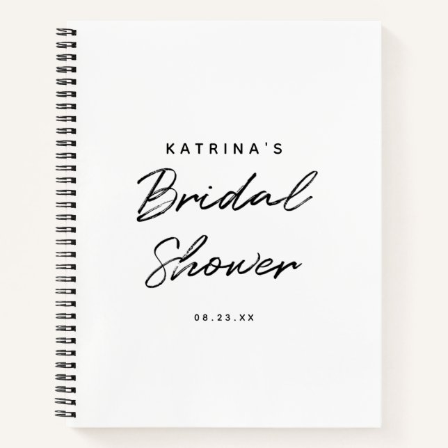 Modern White Black Simple Bridal Shower Gift List Notebook (Front)