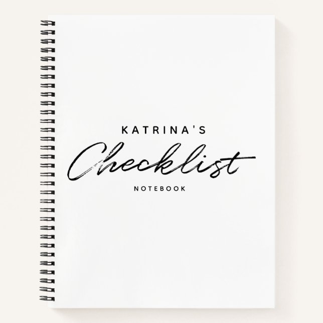 Modern White Black Simple Checklist Notebook (Front)