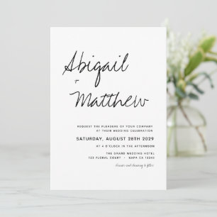 Modern White Black Simple Handwriting Boho Wedding Invitation
