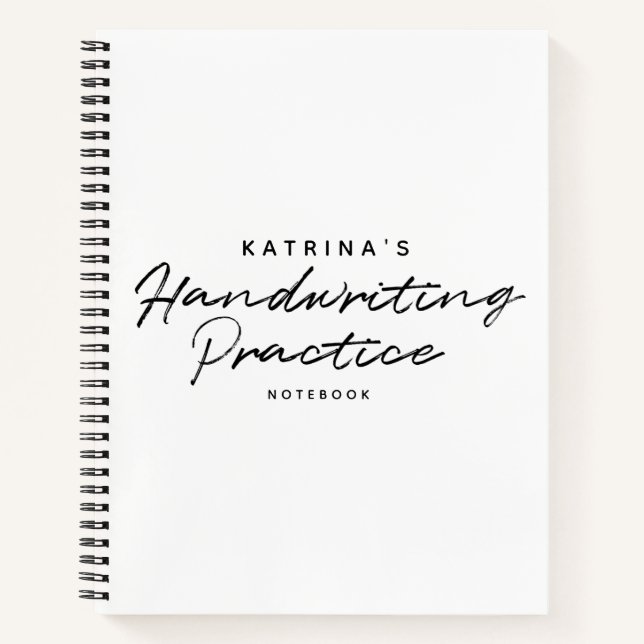 Modern White Black Simple Handwriting Practice Notebook (Front)