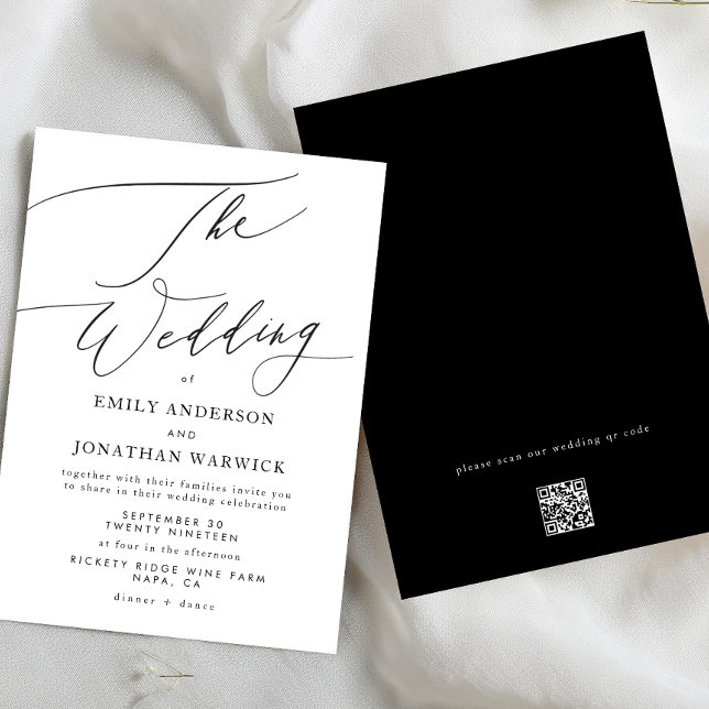 Modern White Black Simple QR CODE Wedding Website Invitation (Creator Uploaded)