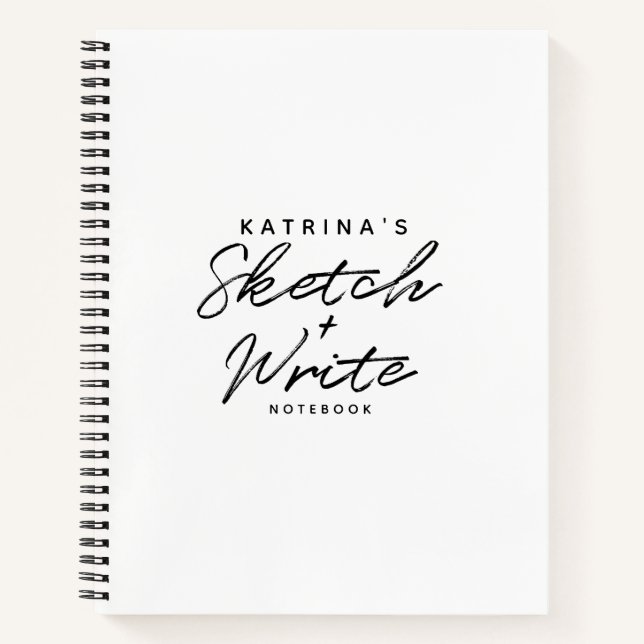 Modern White Black Simple Sketch & Lined Notebook (Front)