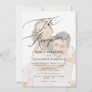 Modern White Black Simple Wedding Reception Photo Invitation