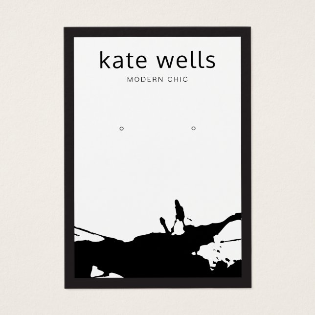 Modern White Black  Splatter Earring Display Card (Front)