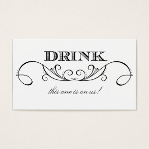Modern White & Black Swirl Wedding Drink Ticket