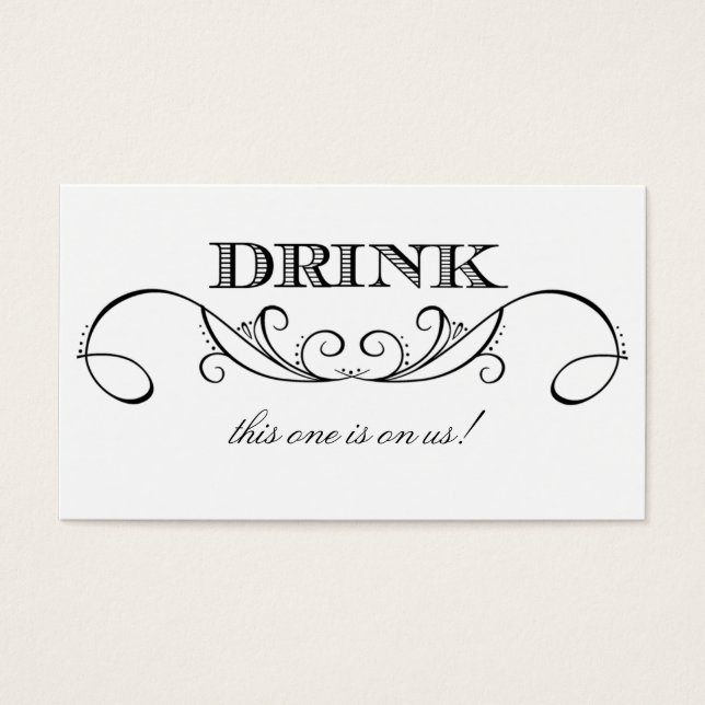 Modern White & Black Swirl Wedding Drink Ticket (Front)