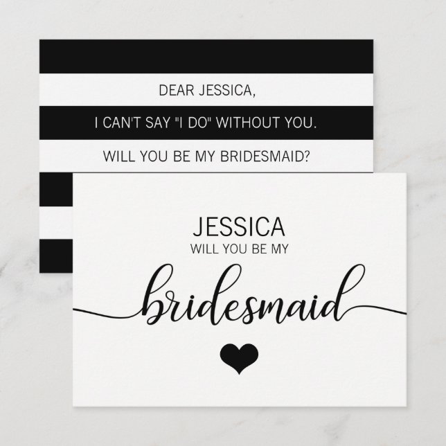 Modern White Black Will You Be my Bridesmaid? Invitation (Front/Back)