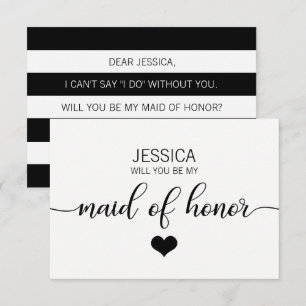 Modern White Black Will You Be my MAID OF HONOR? Invitation