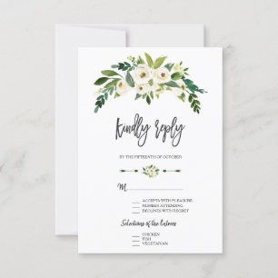 Modern White Blooming Floral Handwriting RSVP