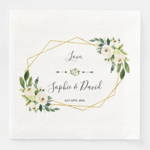 Modern White Blooming Floral Handwriting Wedding Napkin