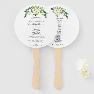 Modern White Blooming Floral Wedding Program Hand Fan