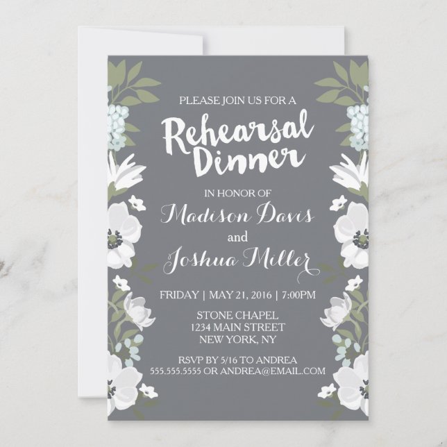 Modern White Blooms Rehearsal Dinner Invitation (Front)