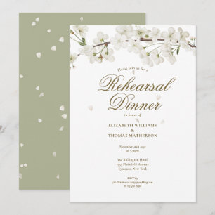 Modern White Blossom Floral Rehearsal Dinner Invitation