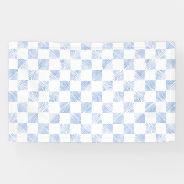 Modern White Blue Chequerboard Pattern Banner (Horizontal)