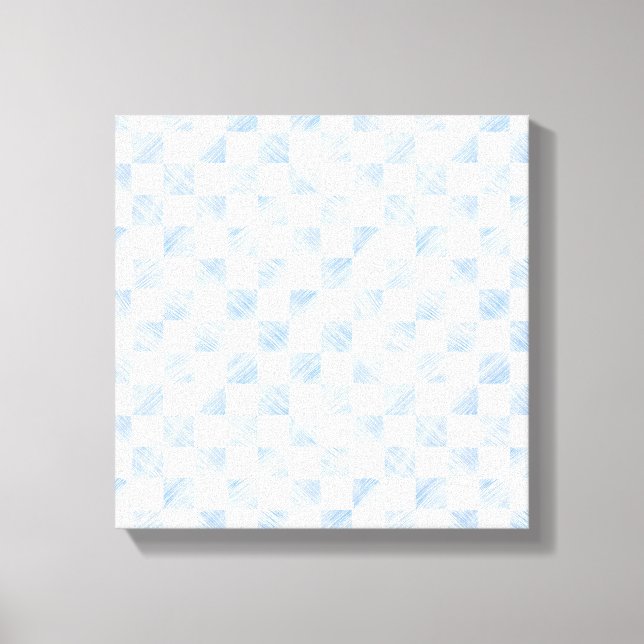 Modern White Blue Chequerboard Pattern Canvas Print (Front)