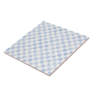 Modern White Blue Chequerboard Pattern Tile