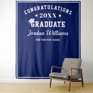 Modern White Blue Graduation Photo Prop Backdrop Tapestry