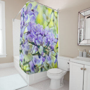 Modern White Blue Green Cherry Blossom Watercolor 