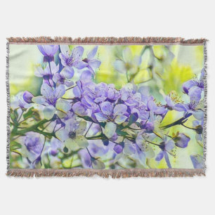 Modern White Blue Green Cherry Blossom Watercolor  Throw Blanket