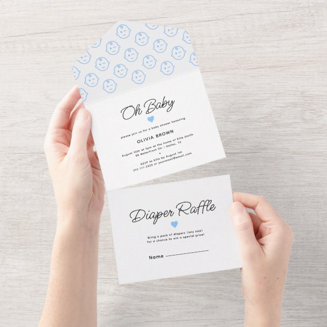 Modern White Blue Oh Baby Boy Shower All In One Invitation (Tearaway)