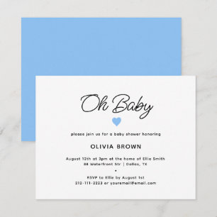 Modern White Blue Oh Baby Shower Invitation