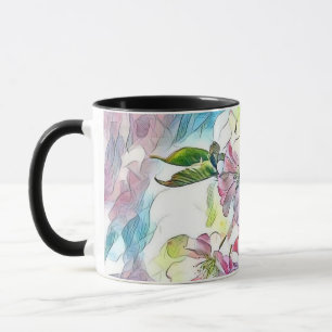 Modern White Blue Pink Cherry Blossom Watercolor   Mug