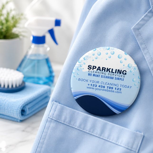 Modern White Blue Professional Cleaning Services 3 Inch Round Button (Creator Uploaded)