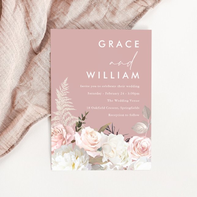 Modern White & Blush Garden Floral Wedding Invitation (Creator Uploaded)