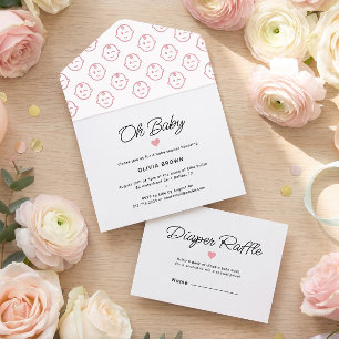 Modern White Blush Oh Baby Girl Shower All In One Invitation