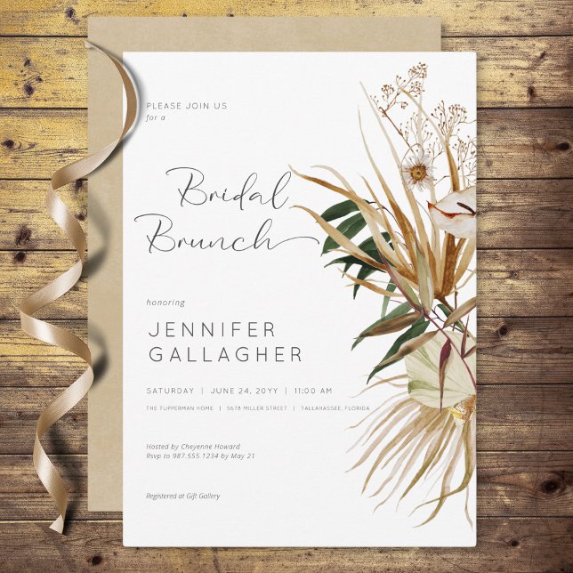 Modern White Boho Dried Floral Bridal Brunch Invitation (Modern White Boho Dried Floral Bridal Brunch Invitation)