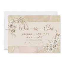 Modern White Boho Floral Wedding Save The Date Car