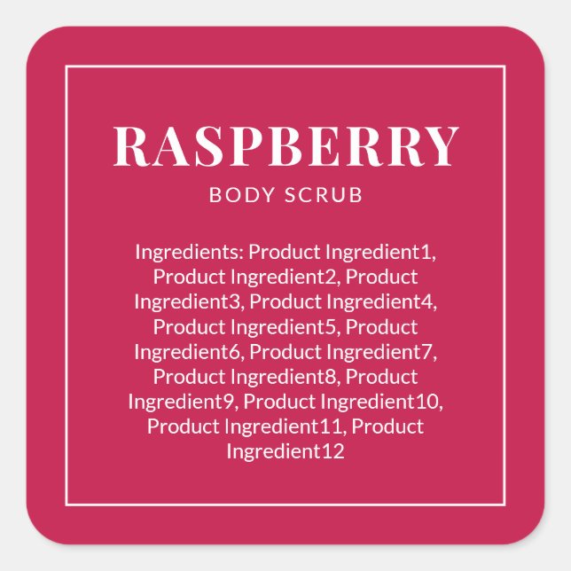 Modern White Border Custom Colour Ingredients List Square Sticker (Front)
