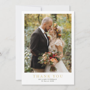 modern white border photo wedding thank you card