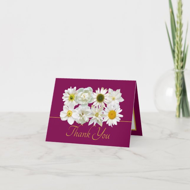 Modern White Botanical Flowers Elegant Thank You Card (Front)