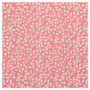 Modern White Botanical Leaf Pattern Coral Pink Fabric