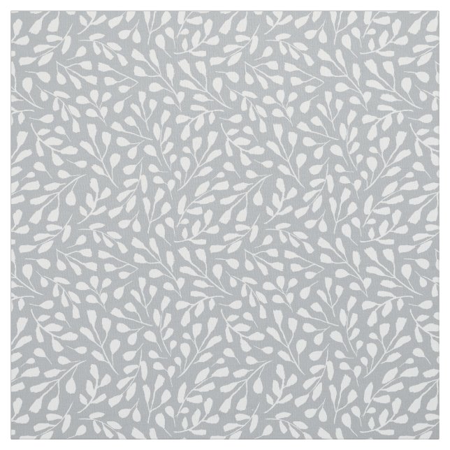 Modern White Botanical Leaf Pattern on Light Grey Fabric (Swatch)