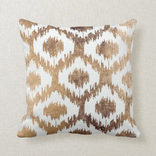 Modern white brass gold ikat elegant pattern throw pillow