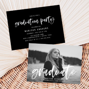 Modern White Brush Script Graduation Party Invitation