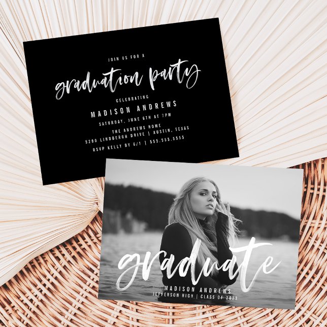 Modern White Brush Script Graduation Party Invitation (Creator Uploaded)