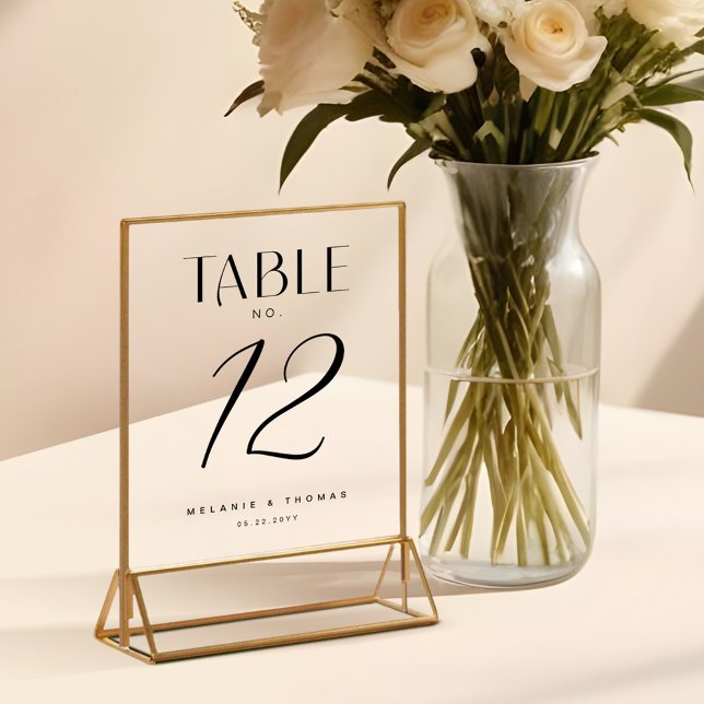 Modern White Brush Script Wedding Table Number Acrylic Sign (Modern White Brush Script Wedding Table Number Acrylic Sign)
